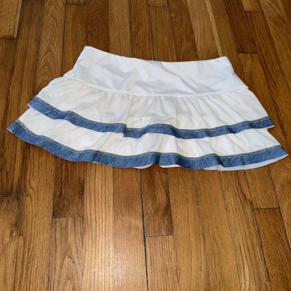 Lucky In Love Skirt Skort Women's White W/ Mesh Ruffles Size M